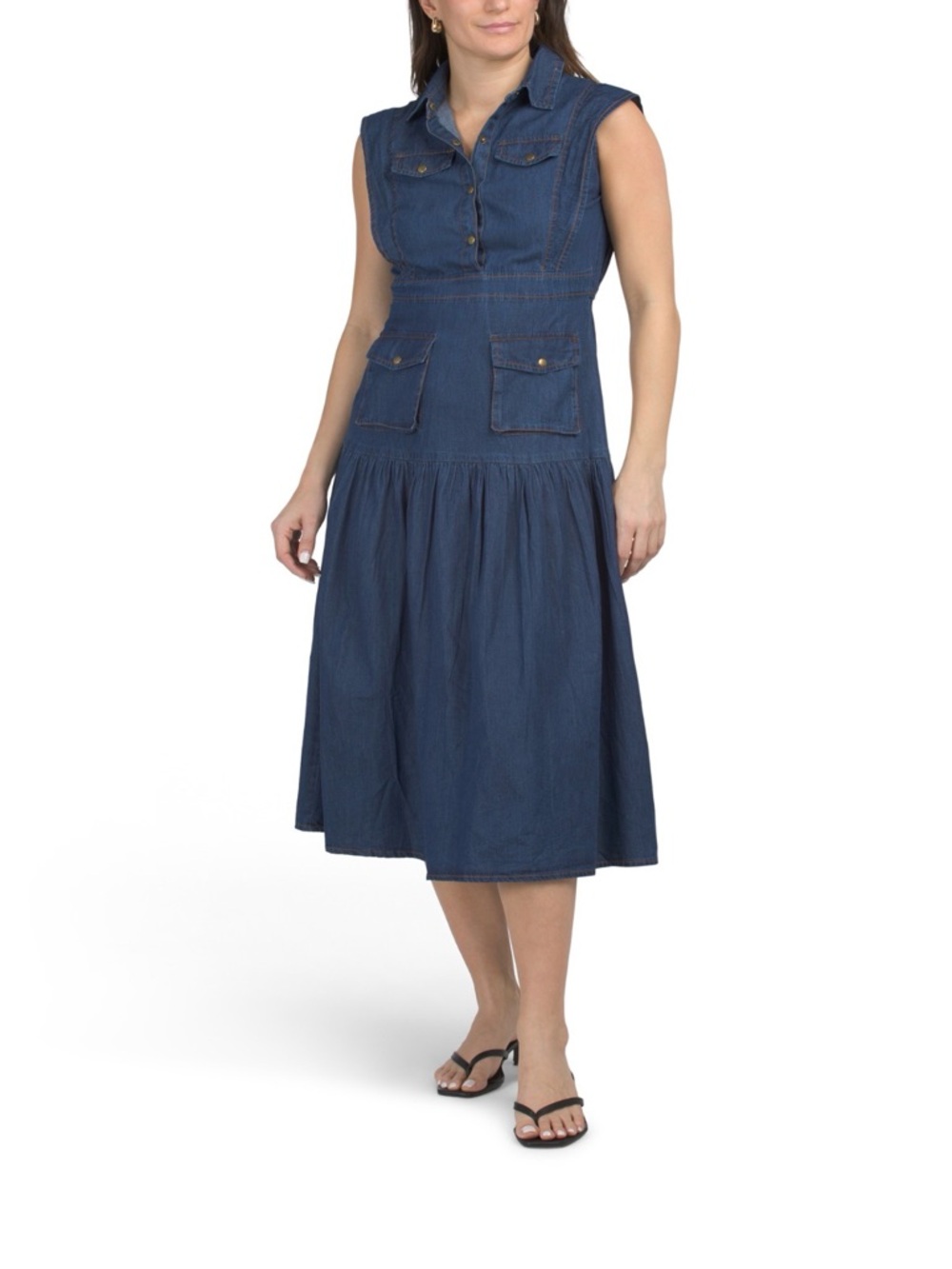🔥 Closet Sale! Sleeveless Denim Midi Dress in Indigo Blue